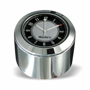 Marlin's Motorcycle Clock FSBC1 Billet Fork Stem Mount Fits Pre 2010 Sportsters® - Pre ‘06 Dynas® - Fits Metric & Customs with Added Adapter with CLASSIC Black and Silver Clock Face