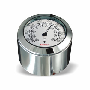 Marlin's FSBC1 Billet Fork Stem Mount Fits Pre 2010 Sportsters® - Pre ‘06 Dynas® - Fits Metric & Customs with Added Adapter with Radiant White Thermometer (Fahrenheit /Small Celsius Scale) Face