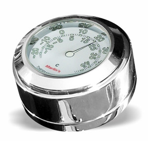 Marlin's Chrome Motorcycle Thermometer for Harley Davidson Road King Swivel Fork Lock Key Cover with Radiant White (Celsius Scale) Face