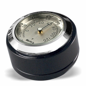 Marlin's Gloss Black Motorcycle Thermometer for Harley Davidson Road King Swivel Fork Lock Key Cover with Brushed Aluminum (Fahrenheit Scale) Face