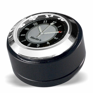 Marlin's Gloss Black Motorcycle Clock for Harley Davidson Road King Swivel Fork Lock Key Cover with CLASSIC Black and Silver Face