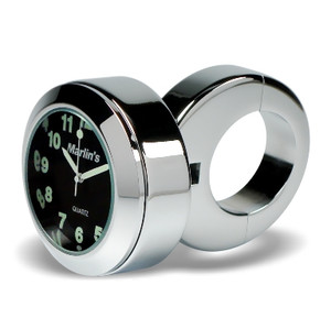 Marlin's Chrome Motorcycle Clock Classic Adjustable Ring Style Handlebar Mount with Traditional Black Face Marlin's Chrome Motorcycle Clock Classic Adjustable Ring Style Handlebar Mount with Traditional Black Face