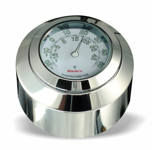 Marlin's Chrome Motorcycle Thermometer FSBC2 Large Billet Fork Stem Mount Fits Softails®  ‘06 - Current and Dynas®  Wide Glides®, FXDWG® - Newer Sportsters® most VRSC™ with Radiant White (Celsius Scale) Face Marlin's Chrome Motorcycle Thermometer FSBC2 Large Billet Fork Stem Mount Fits Softails®  ‘06 - Current and Dynas®  Wide Glides®, FXDWG® - Newer Sportsters® most VRSC™ with Radiant White (Celsius Scale) Face
