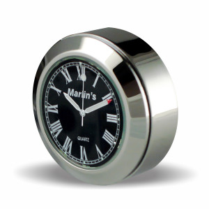 Marlin's Chrome Motorcycle Clock TOCS Multi-Purpose Tape / Screw On with Limited Edition Black Roman Numeral Clock Face - Fits Road King Tank and Flat Panel & More