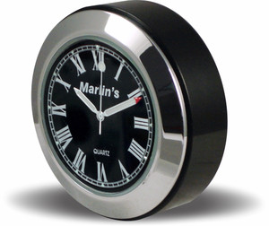 Marlin's Black Motorcycle Clock TOCS Multi-Purpose Tape / Screw On with Limited Edition Black Roman Numeral Clock Face - Fits Road King Tank and Flat Panel & More