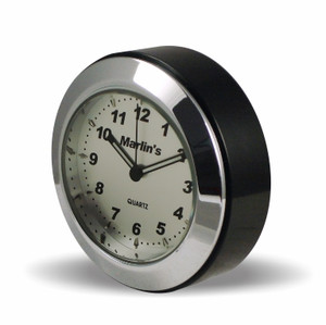 Marlin's Black Motorcycle Clock CHAMP Mount (Control Housing with Adjustable Mounting Position) with Brushed Aluminum Clock Face Marlin's Black Motorcycle Clock CHAMP Mount (Control Housing with Adjustable Mounting Position) with Brushed Aluminum Clock Face