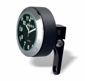 Marlin's Black Mount Motorcycle Perch Clamp - Brake/Clutch - Windshield Mount with Traditional Black Clock Face