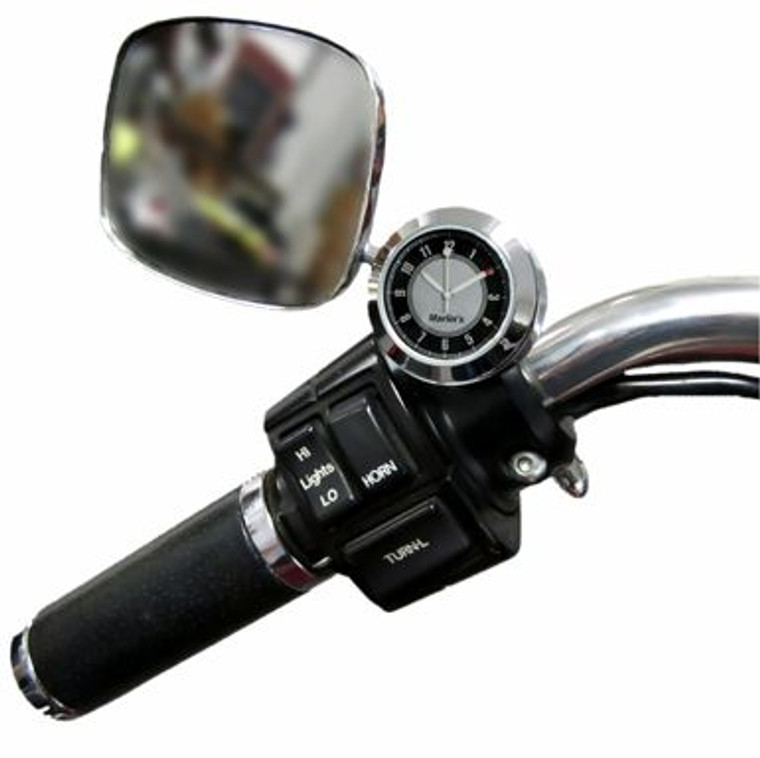 Marlin's Motorcycle Clock CHAMP Mount (Control Housing with Adjustable Mounting Position) with CLASSIC Black and Silver Clock Face