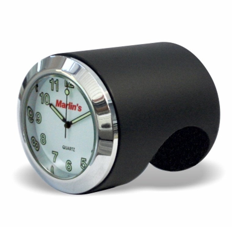 Marlin's Black Motorcycle Clock Talon Motorcycle Handlebar Mount with Radiant White Face