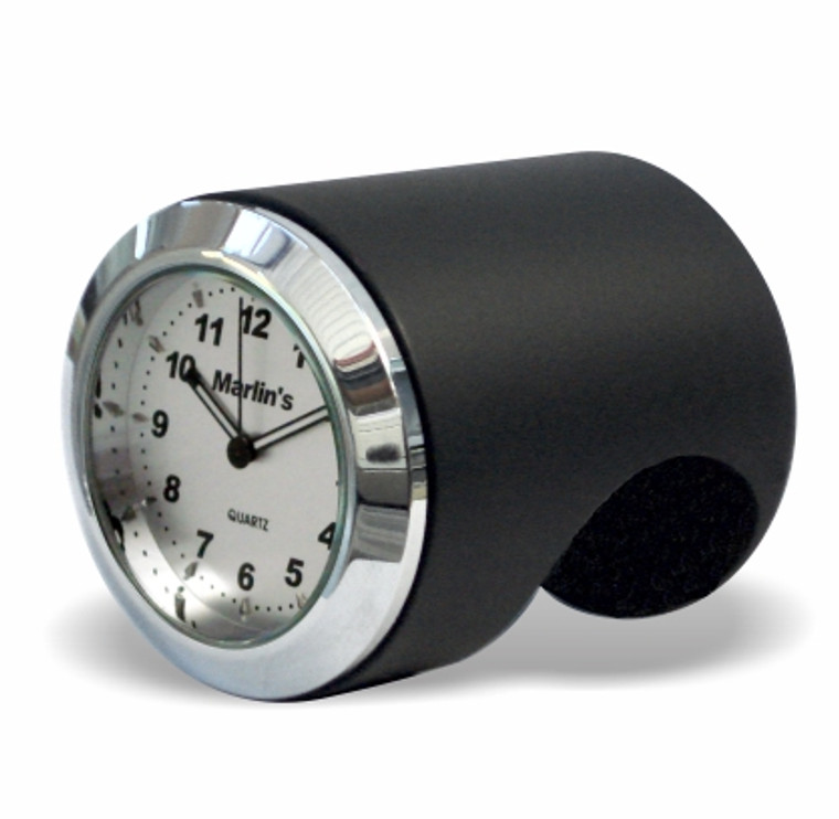 Marlin's Black Motorcycle Clock Talon Motorcycle Handlebar Mount with Brushed Aluminum Face