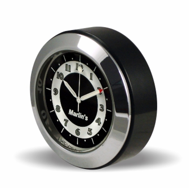 Marlin's Black Motorcycle Clock TOCS Multi-Purpose Tape / Screw On with RETRO Black and White Clock - Fits Road King Tank and Flat Panel & More