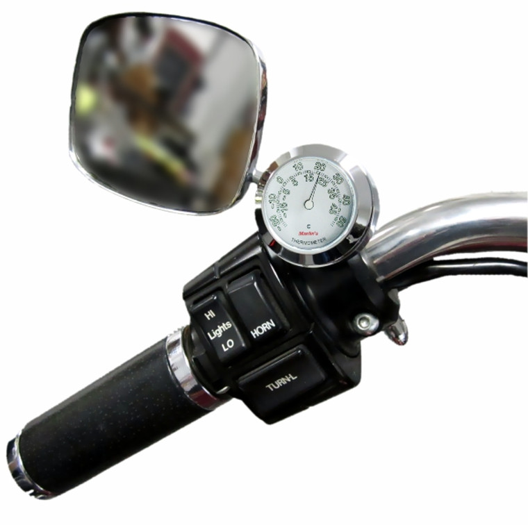 Marlin's Motorcycle Thermometer CHAMP Mount (Control Housing with Adjustable Mounting Position) with Radiant White Thermometer (Celsius Scale) Face