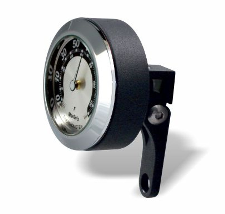 Marlin's Black Mount Perch Clamp - Brake/Clutch - Windshield Mount with Black and Silver Horseshoe (Fahrenheit Scale) Thermometer Face