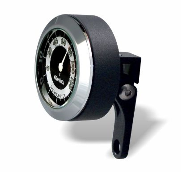 Marlin's Black Mount Perch Clamp - Brake/Clutch - Windshield Mount with RETRO Black and White (Fahrenheit Scale) Thermometer Face