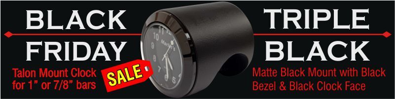  Marlin's Black Motorcycle Clock Talon Motorcycle Handlebar Mount with Black Bezel and Traditional Black Face