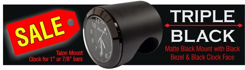 Marlin's Black Motorcycle Clock Talon Motorcycle Handlebar Mount with Black Bezel and Traditional Black Face