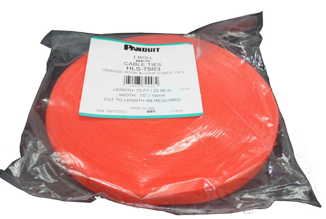 Panduit Tak-Ty .75 x 75' Hook and Loop Cable Ties Orange