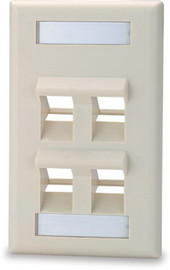 4 Port Angled Single Gang Face Plate with Labeling Windows
