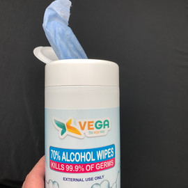 Vega 70% Alcohol Sanitizer Wipes 100 Count Canister