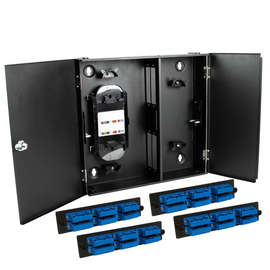 48SC SM/UPC Fiber 4 Panel Wall Enclosure Locking Splice Tray Spools  48SC SM/UPC Fiber 4 Panel Wall Enclosure Locking Splice Tray Spools
