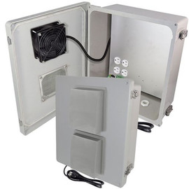 14x12x6 NEMA Fiberglass Weatherproof Vented Enclosure with Cooling Fan 120 VAC Outlets & Power Cord