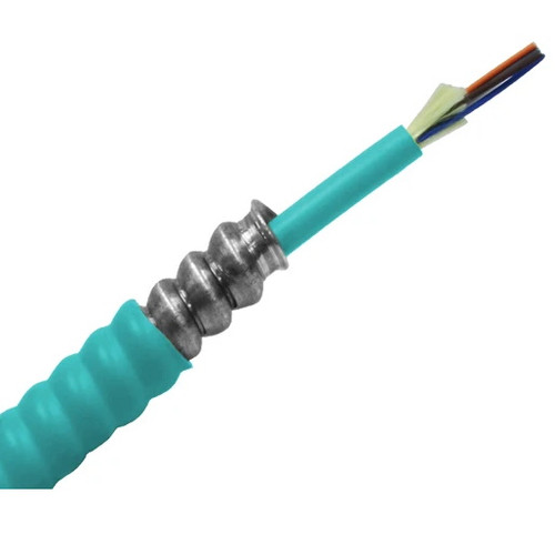 Armored Fiber Optic Cable 6 Fiber Multimode 50/125 10 Gig OM3 Riser Armored Fiber Optic Cable 6 Fiber Multimode 50/125 10 Gig OM3 Riser