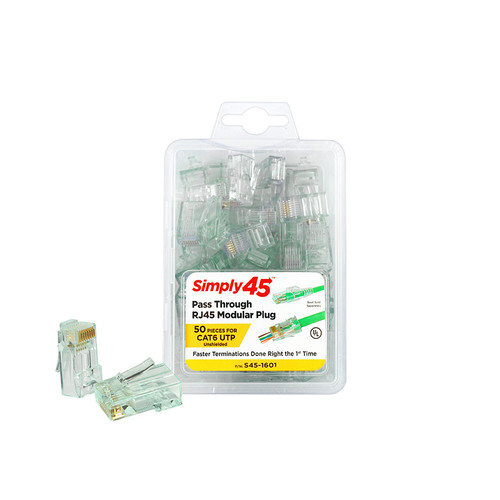 SIMPLY45 Cat6 Unshielded Staggered Pass Through RJ45 50 Pack SIMPLY45 Cat6 Unshielded Staggered Pass Through RJ45 50 Pack