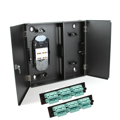 24SC OM3/OM4 Fiber Wall Enclosure Locking Splice Tray Spools 24SC OM3/OM4 Fiber Wall Enclosure Locking Splice Tray Spools