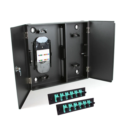 12SC OM3/OM4 Fiber Wall Enclosure Locking Splice Tray Spools 12SC OM3/OM4 Fiber Wall Enclosure Locking Splice Tray Spools