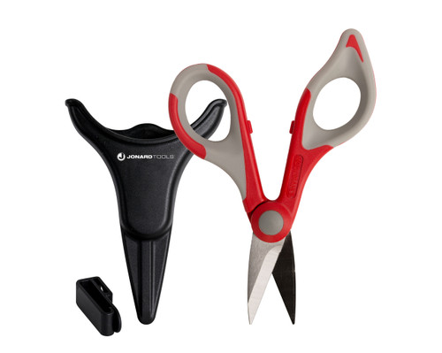 <h2>Scissor & Pouch Kit</h2><ul><li>Perfect for cutting Kevlar®, cabling insulation, tape, cable ties, and other materials with ease<li>Durable molded nylon pouch keeps tool safe and secure<li>Removable belt clip attaches easily to any belt<li>- None -<li>- None -