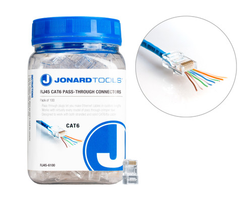 Jonard RJ45-6100 CAT6 RJ45 Pass-Through Connectors (Pack of 100)