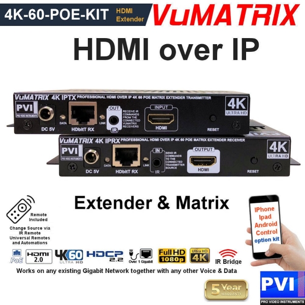 VUMATRIX HD 4K POE HDMI OVER IP Matrix extender distribute your HD and 4K hdmi video over the existing ip network with real time perfect quality