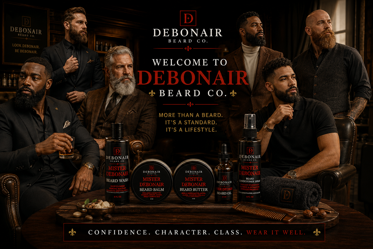 Debonair Beard Co. — Mister Debonair. One signature, every product, timeless care for every beard.