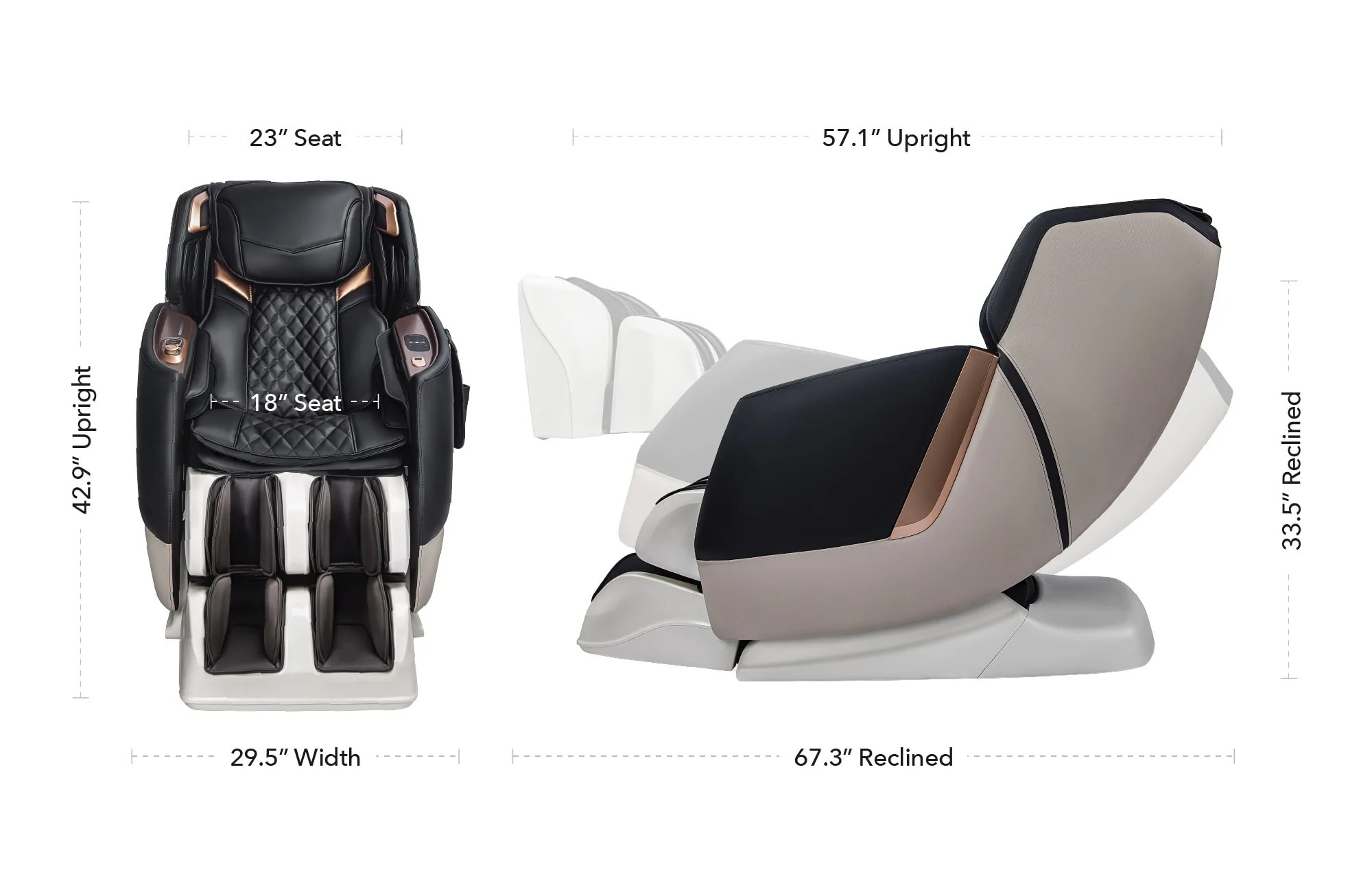 AmaMedic Juno II Massage Chair, Reclined Height & Length