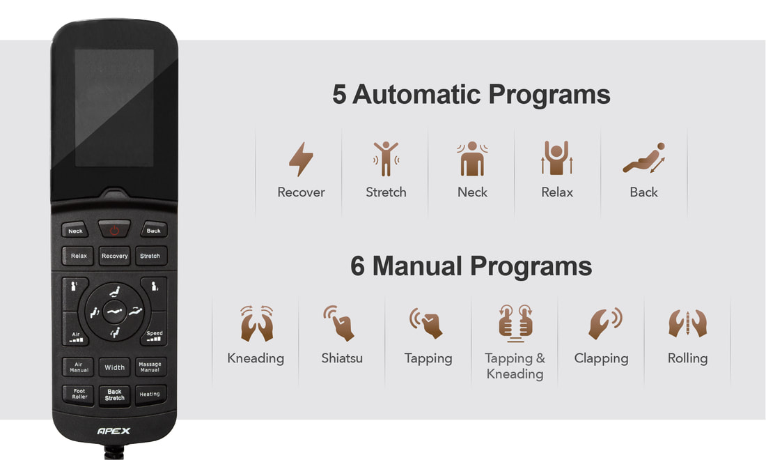 APEX BONITA Massage Chair, 5 Automatic Programs, 6 Manual Programs