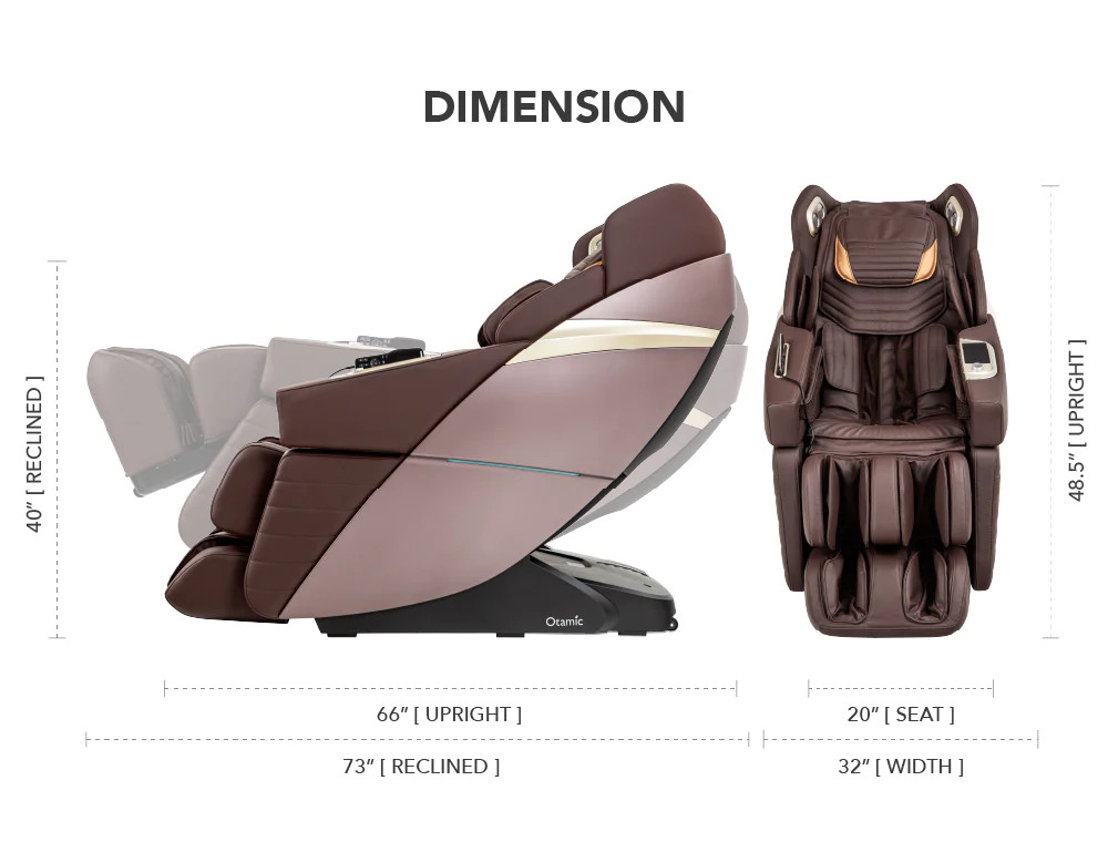 Otamic Signature Massage Chair, Upright & Reclined Dimensions