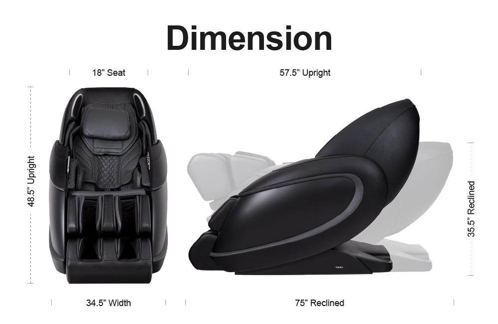 Titan 4D Fleetwood LE Massage Chair, Upright & Reclined Dimensions