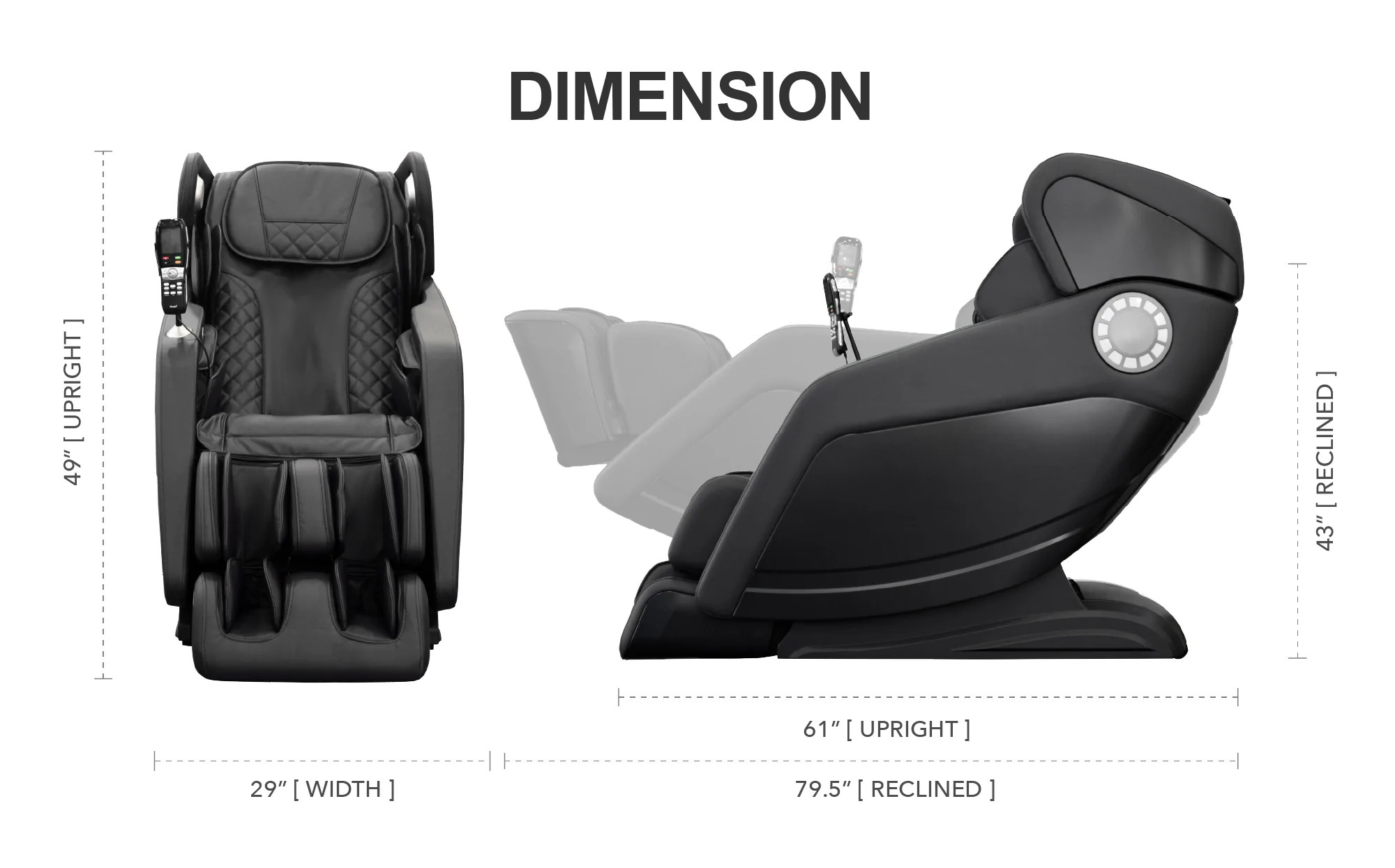 Osaki OS-Hiro LT Full Body Massage Chair, Dimensions