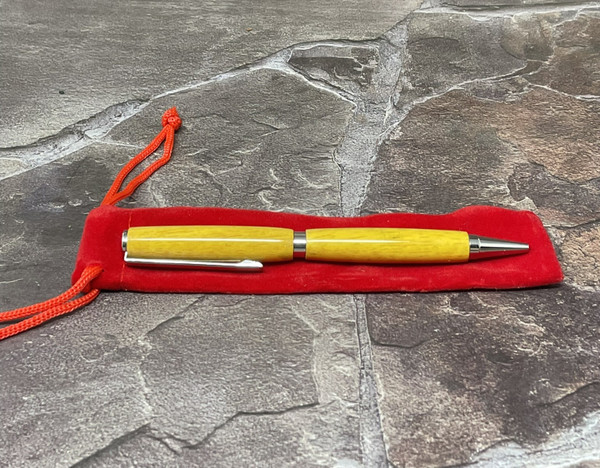 Osage Orange Slimline Chrome Pen w/Red Velvet Bag