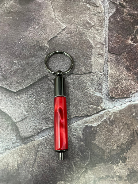 Pipe Palace Red Acrylic Gunmetal Cigar Punch Keychain - Hand-turned