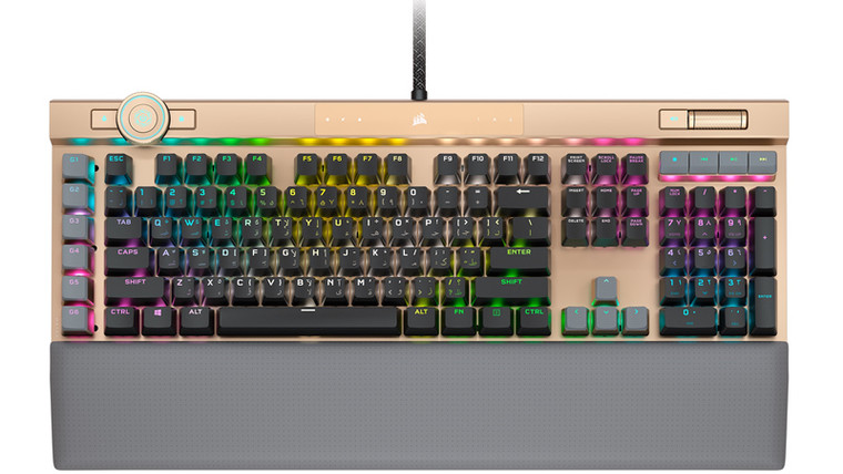 Corsair K100 RGB, Optical Switch, AXON 44-Zone RGB, PBT Double-Shot Keycaps, Gold,  Mechanical Gaming Keyboard