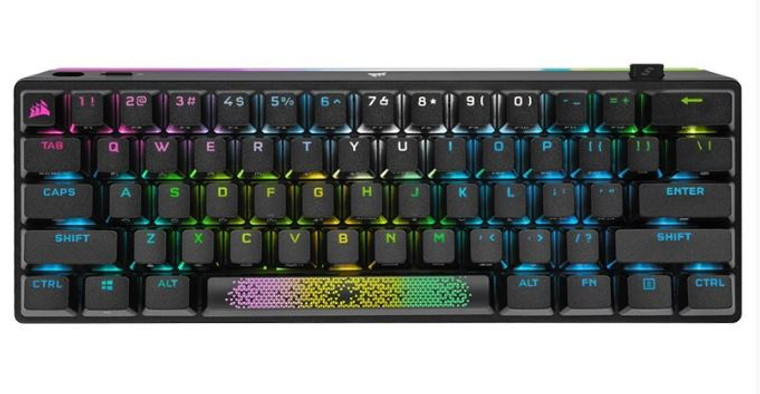 CORSAIR K70 PRO MINI WIRELESS RGB 60% Mechanical Gaming Keyboard, Backlit RGB LED, CHERRY MX SPEED, Black, Black PBT Keycaps