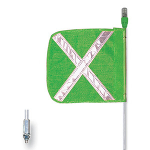 CHECKERS General-Purpose 5' Lighted Warning Whip w/ Threaded Hex Base 12" Green Flag White X - FS5XL-G