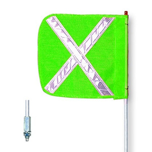 CHECKERS 8' General-Purpose Warning Whip with Threaded Hex Base and 16" Green Flag with White Reflective X - FS8X-16-G