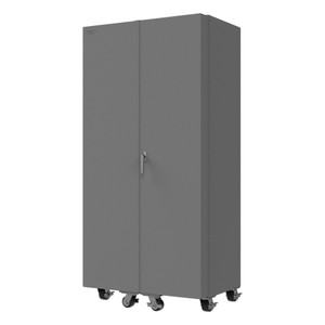 DURHAM Mobile Cabinet, 14 Gauge, 96 Bins, 4 shelves, 36 x 24 x 76