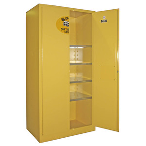 SECURALL 24" L Full Size Stationary Cabinet, Self-Latch Standard 2-Door, Spill Containment Cabinet, Yellow