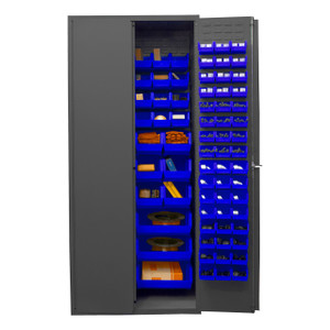 DURHAM 2500-138B-5295, Bin Cabinet, 16 gauge, 138 blue bins
