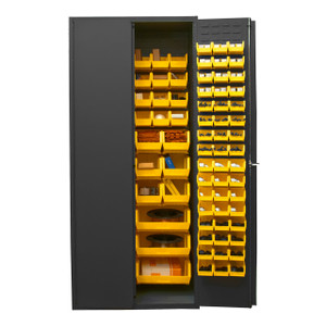 DURHAM 2500-138B-95, Bin Cabinet, 16 gauge, 138 yellow bins