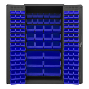 DURHAM 2501-BDLP-126-5295, Bin Cabinet, 16 gauge, 126 blue bins