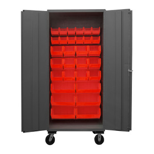 DURHAM 2501M-BLP-30-1795, Cabinet, 38X24, 30 red bins, flush